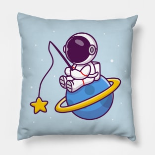 Cute Astronaut Fishing Star On Planet Pillow