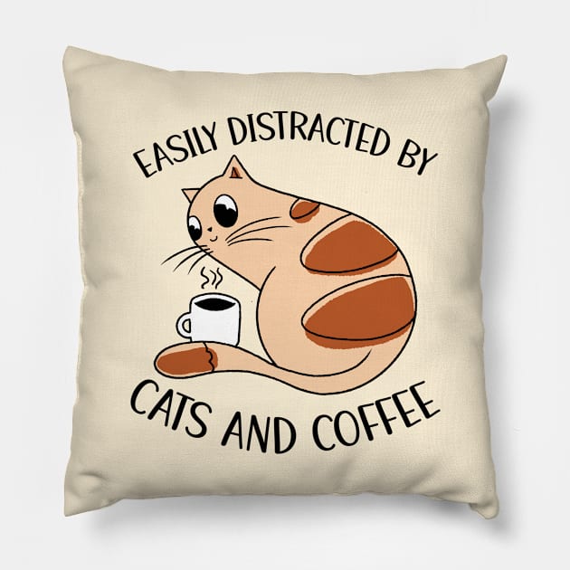 Easily Distracted By Cats And Coffee Pillow by OnepixArt