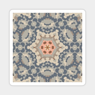 Retro Mandala Flower Tan Blue and Orange Magnet