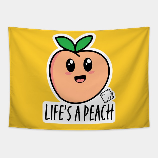 Life's a Peach Kawaii Design Tapestry by Disocodesigns