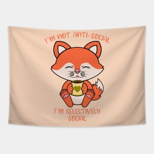 I am not antisocial, cute fox Tapestry