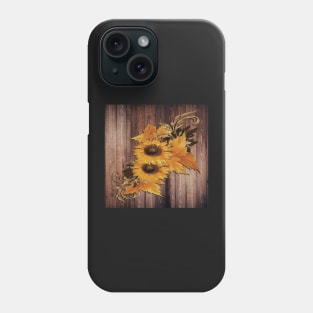 Sunflowers Rustic Floral on Wood Barn Look Background with Pattern Sunflower Phone Case