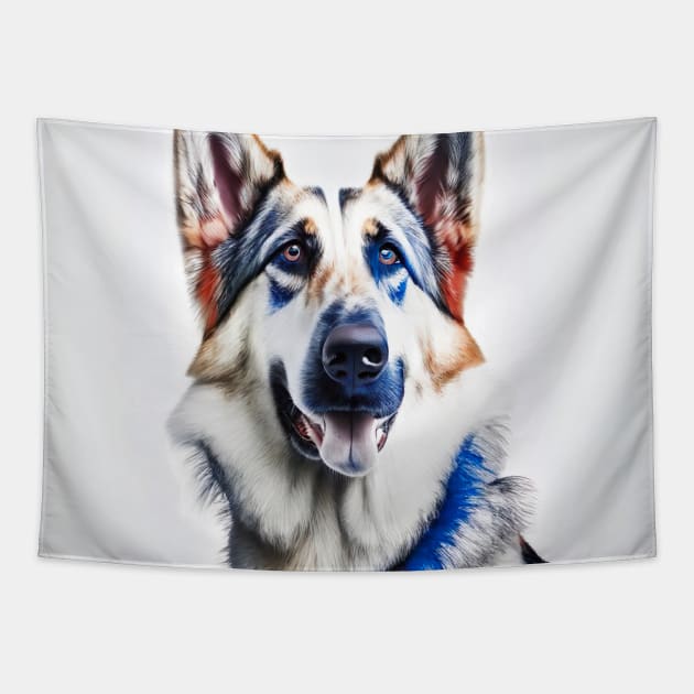 [AI Art] Red, blue and white German Shepherd Tapestry by Sissely