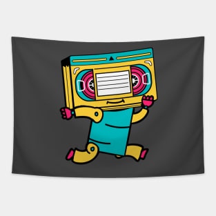 Happy Running Retro VHS Robot Tapestry