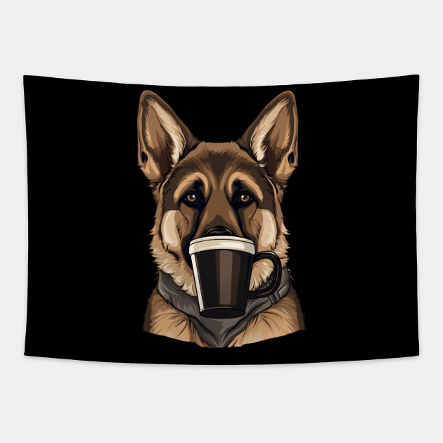 German Shepherd Drinking Coffee Tapestry by Graceful Designs