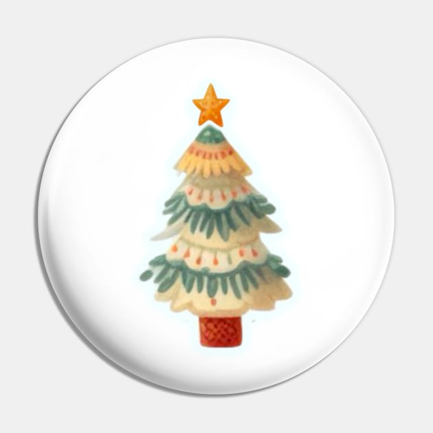 Watercolor, painting of a white green and red Christmas tree Pin by Star Fragment Designs