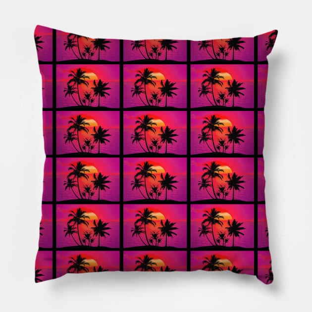 Tropical Island Beach Sunset Pattern Pillow by XanderWitch Creative