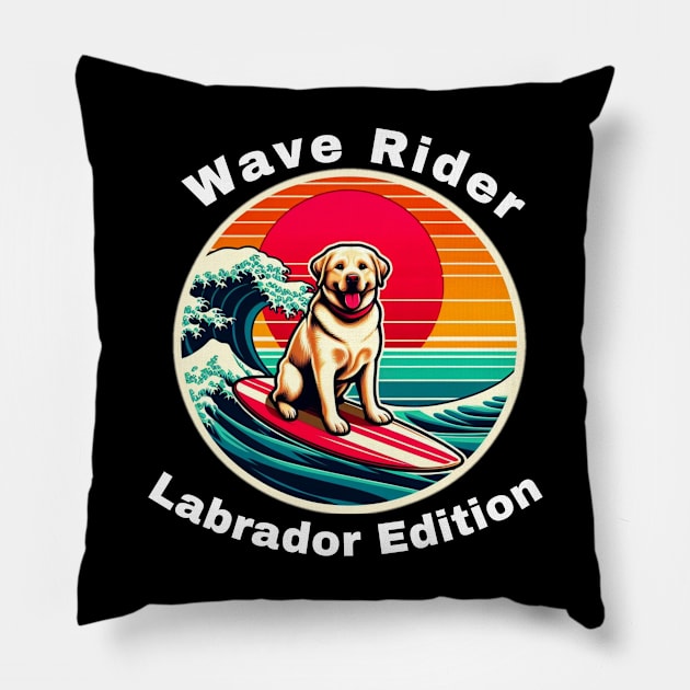 Wave Rider Labrador Edition- Labrador Surfing on the Great Waves off Kanagawa Pillow by Trendz by Ami