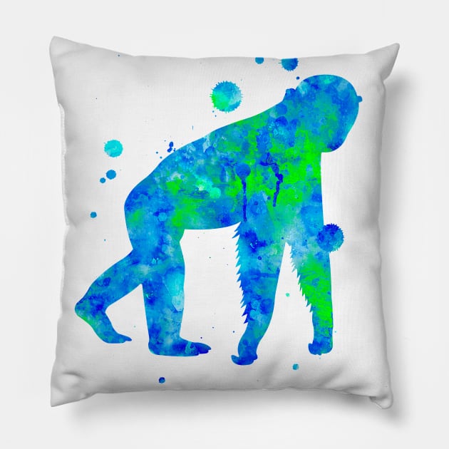 Chimpanzee Watercolor Painting Pillow by Miao Miao Design