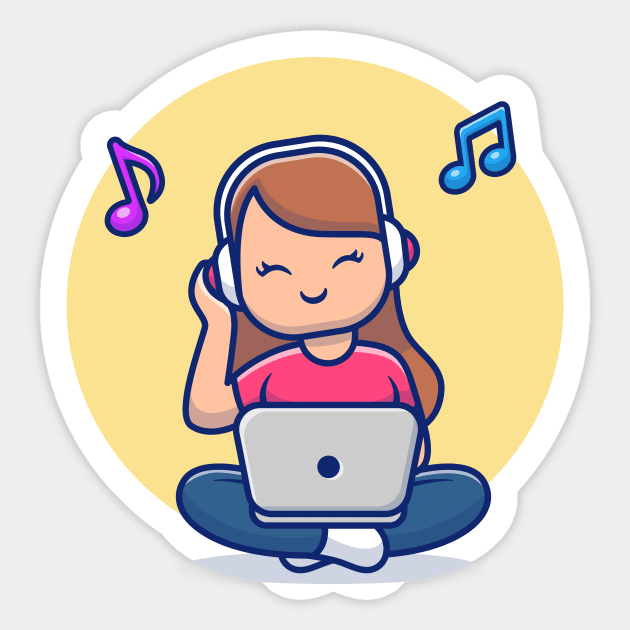 Girl With Headphones Listening To Music Sticker