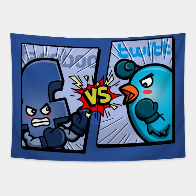 Funny Social Media Big Tech Logo Rivalry UFC Tapestry by BoggsNicolas