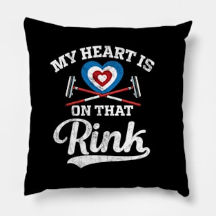 My heart is on that rink Broom curler Winter ice Sports lover Curling Pillow