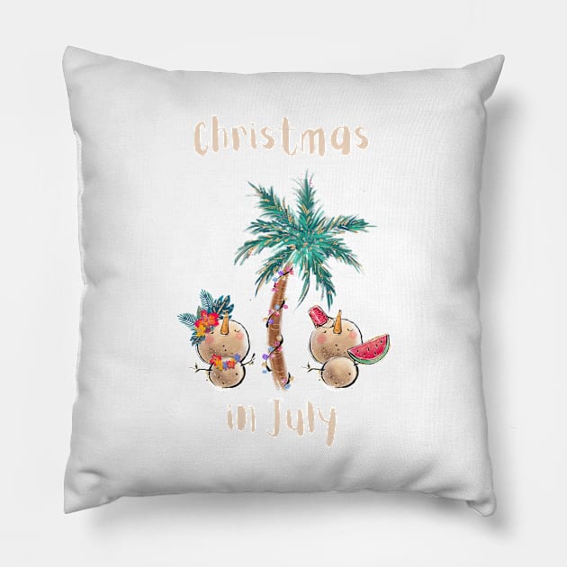 Gift Idea for Christmas in July Party Xmas in July merch Pillow by The Mellow Cats Studio