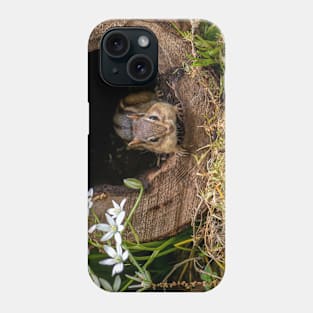 Chipmunk peeks out of his log home Phone Case