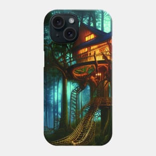 Magical Cottage Tree House with Lights in Forest with High Trees, Scenery Nature Phone Case