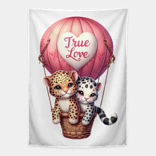 Valentine Leopard Couple On Hot Air Balloon Tapestry