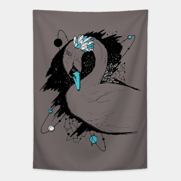 Blue Grey Swan Among The Stars Tapestry by kenallouis