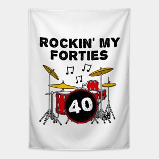 Rockin' My Forties Drummer Drum Kit 40th Birthday Tapestry