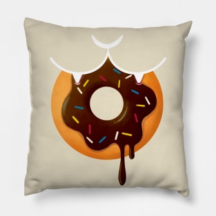 Cat Having Donut - Chocolate Brown Pillow