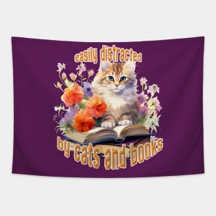 Easily Distracted By Cats and Books Tapestry