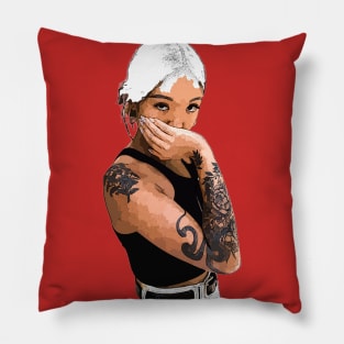 Young Asian Girl with Tattooed Arms Pillow