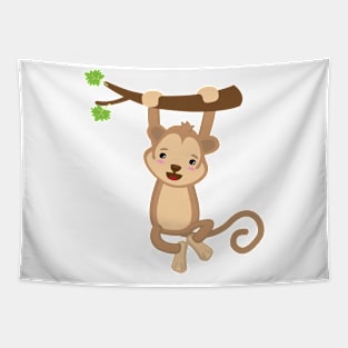 Cute kawaii monkey on tree design Tapestry