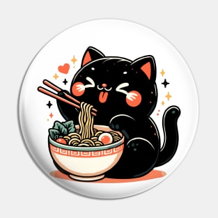 Kawai Cat Eating Ramen Pin