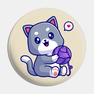 Cute Cat Playing Yarn Ball Cartoon Pin