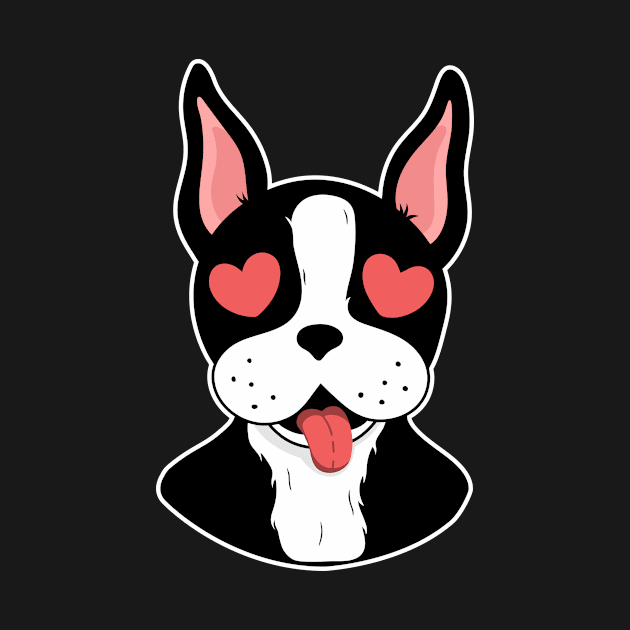 Boston terrier in love print of St. Valentine's day by LizaAdler