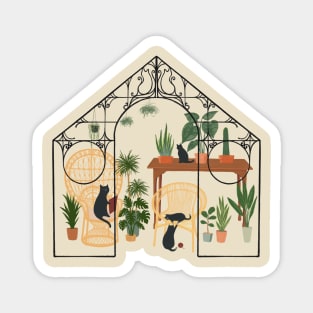 Meow on Chair 02 cat and plant glasshouse Magnet