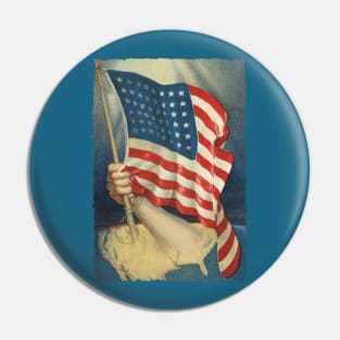 The Arm of America with the Flag Vintage Postcard Art Pin