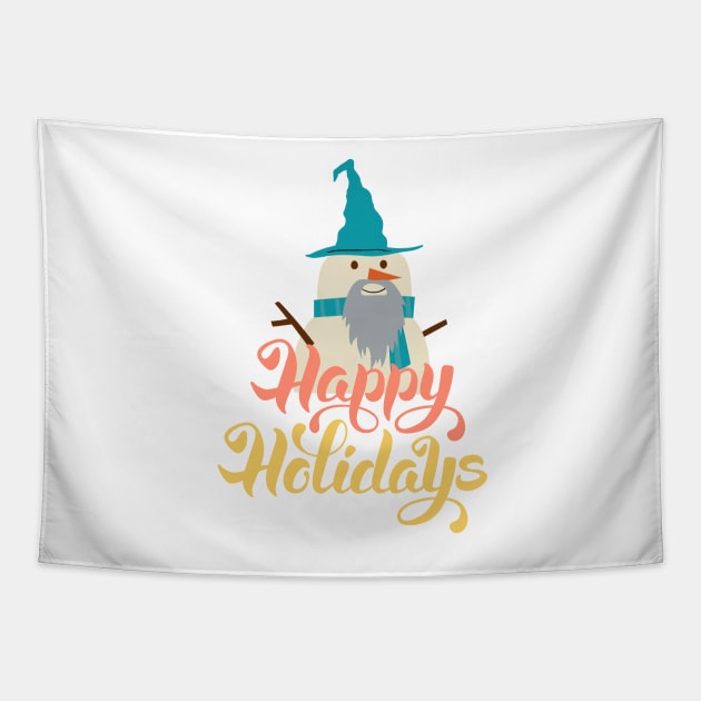 Happy Holidays - Wizard Snowman - Fantasy Tapestry by Fenay-Designs