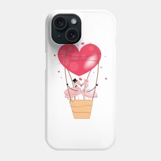 A loving couple of funny flamingos with red hearts Phone Case