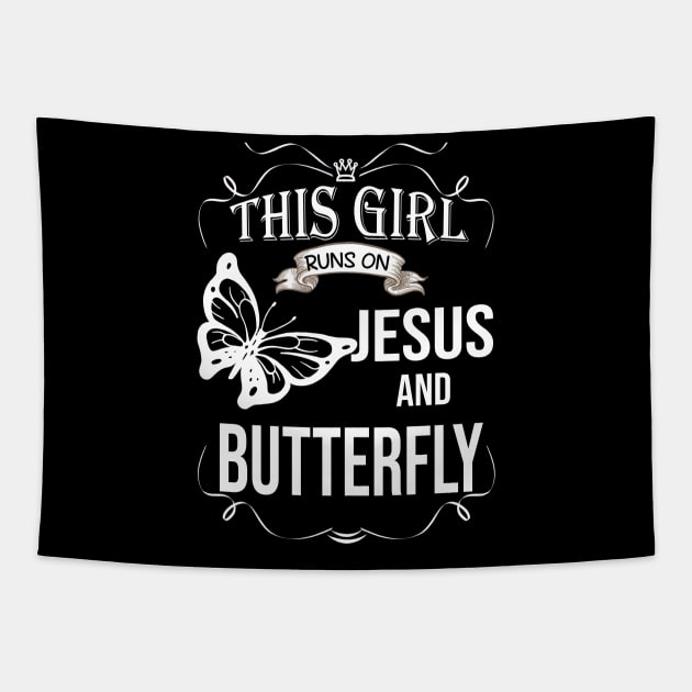 This Girl Runs On Jesus And Butterfly Costume Gift Tapestry by Ohooha