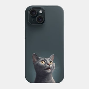 Illustration of handsome grey haired cat looking to the side Phone Case