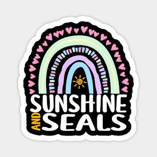 Sunshine and Seals Cute Rainbow Gift for Womens Kids Girls Magnet