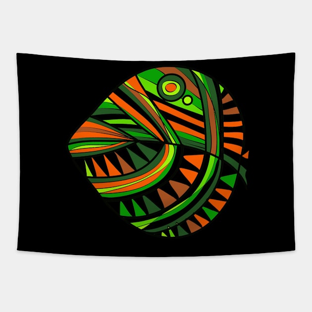 Mazipoodles New Fish Head Leaf Black Green Orange Tapestry by Mazipoodles