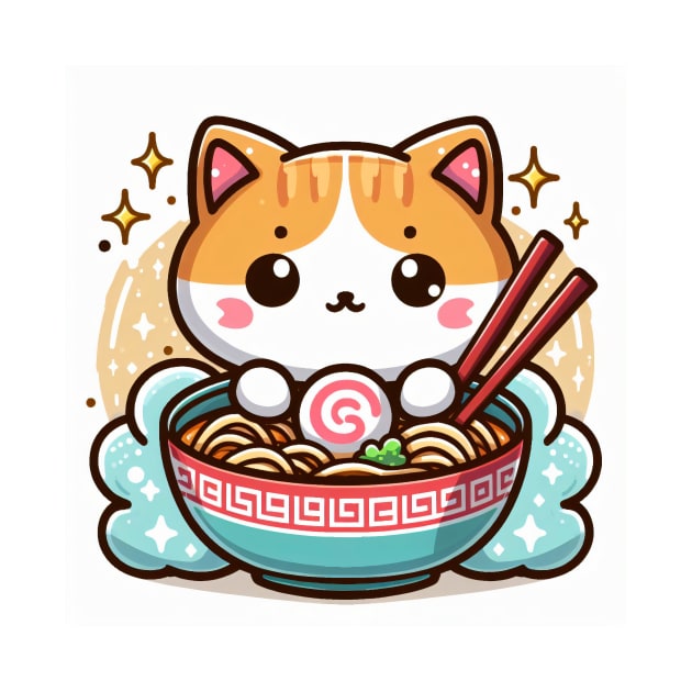 Cute little Neko Cat Eating Ramen Noodle by Pokoyo.mans@gmail.com