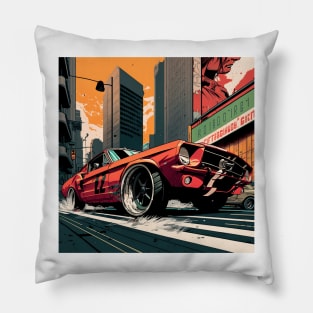 Comic Classic Mustang Drift Print Pillow