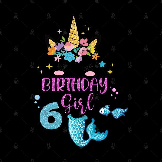 Mermaid Birthday Girl 6 Year Old Its My 6th Bday Mermaid by Hesti Design