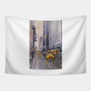 Hey Taxi - New York City Midtown Rain Watercolors Tapestry