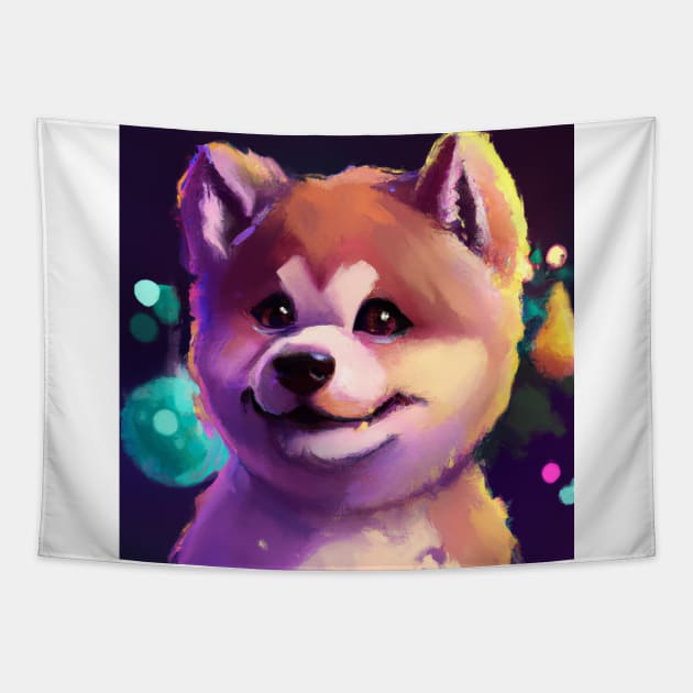 Cute Akita Inu Drawing Tapestry by Play Zoo