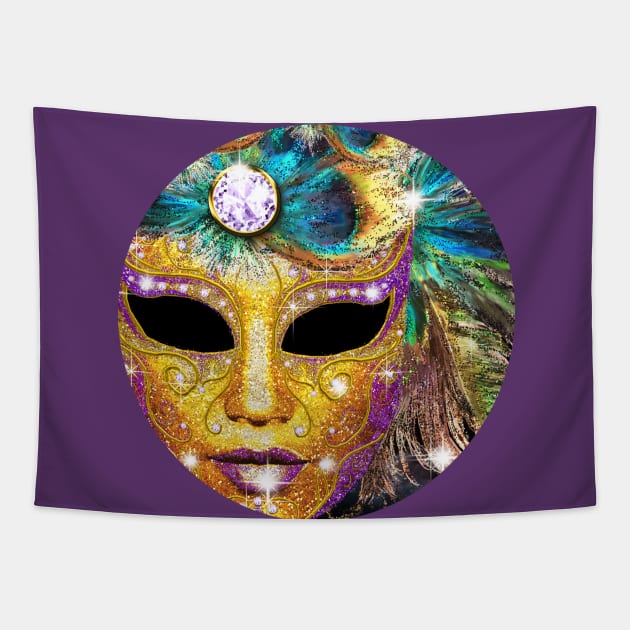 Golden Carnival Mask Tapestry by AnnArtshock