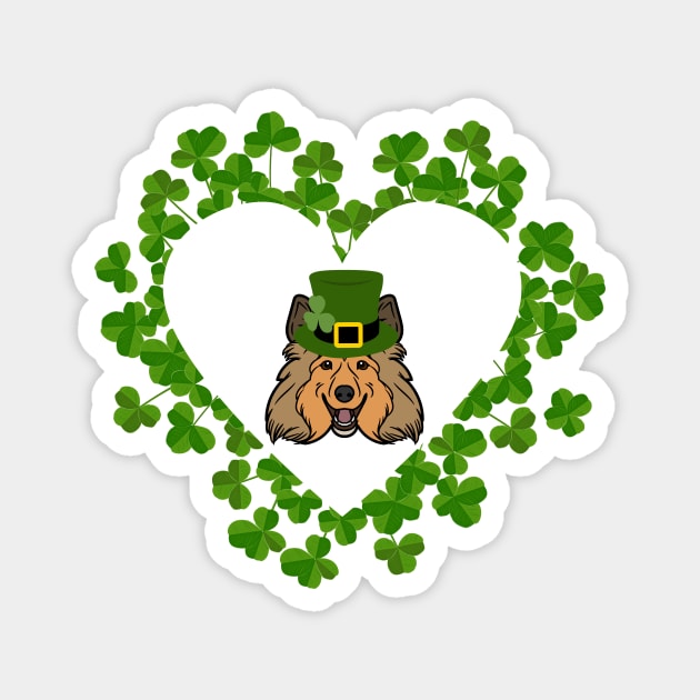 Shetland Sheepdog (Sheltie) Head in Shamrock Heart with Saint Patrick's Day Theme Magnet by Seasonal Dogs