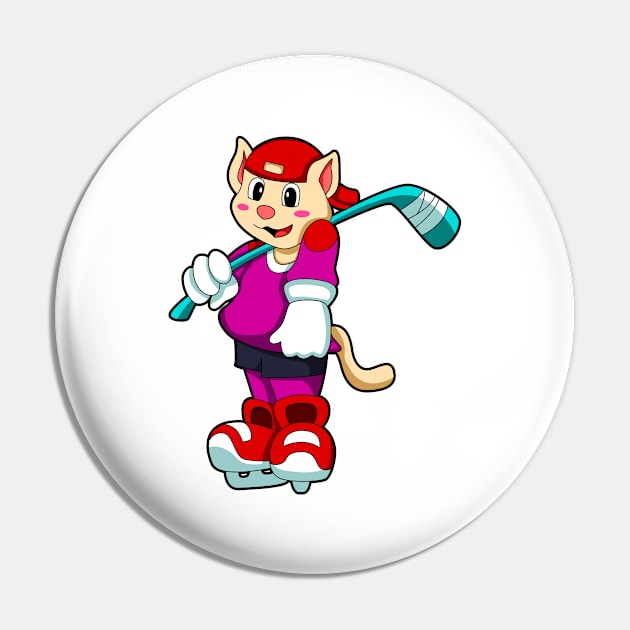 Cat at Ice hockey with Ice hockey stick & Cap Pin by Markus Schnabel
