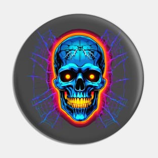 Neon skull with spider webs Pin