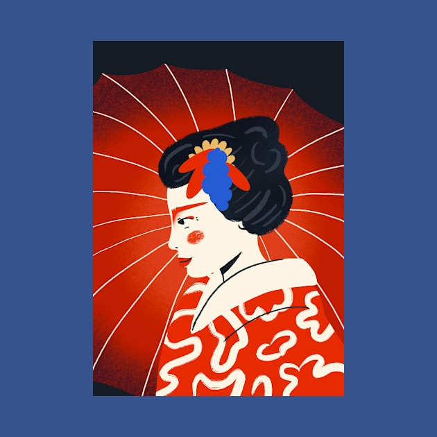 Geisha with umbrella by London Colin