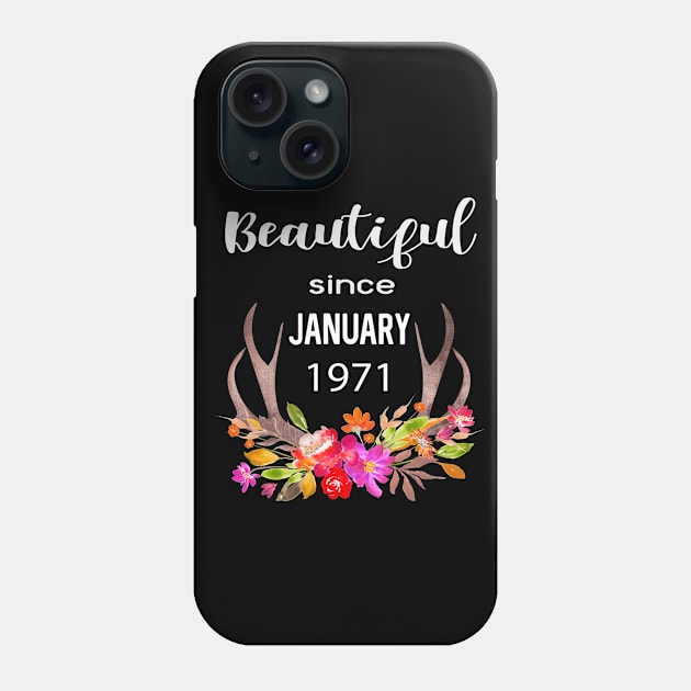 Deer Antler Elk Hunting Flower Horn Beautiful Since January 1971 Phone Case by familycuteycom