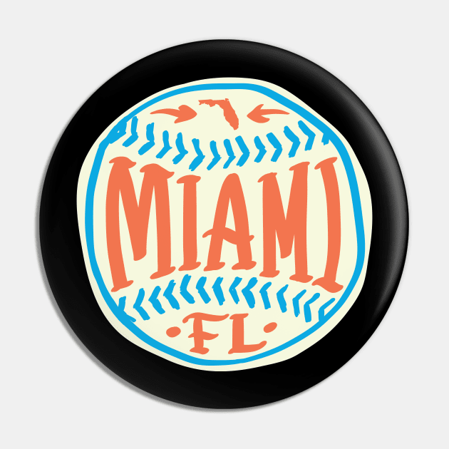 Miami Florida Hand Drawn Typography Baseball T-Shirt Pin by goodwordsco