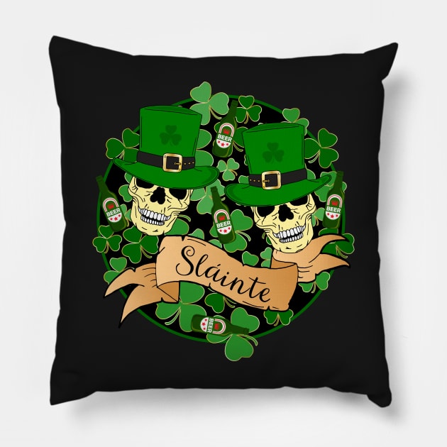 St Patricks Irish Sláinte Beers and Skulls Quote Pillow by HotHibiscus